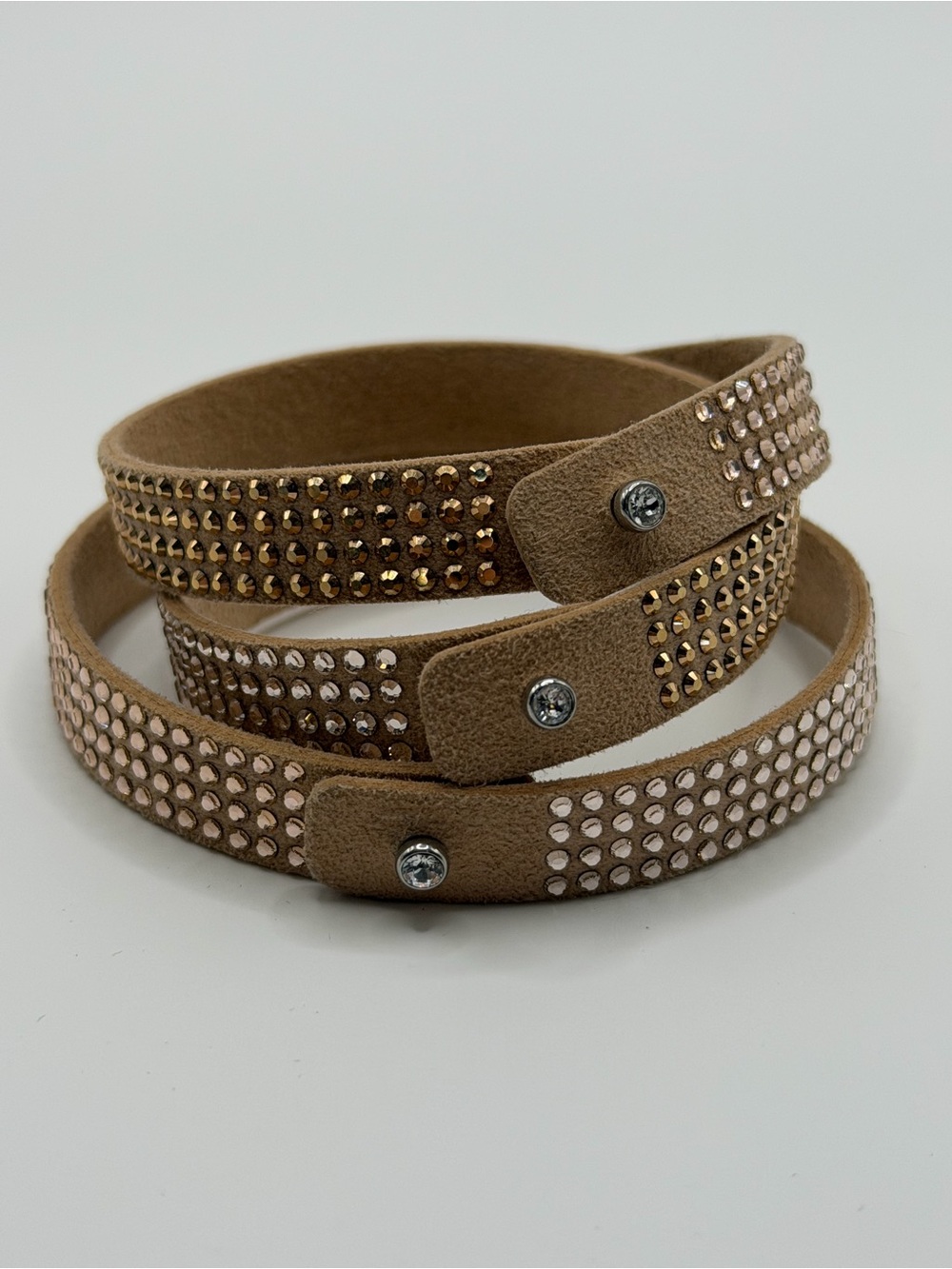 Vegan Suede Tri-Wrap Bracelet with Sparkling Studs - Blush